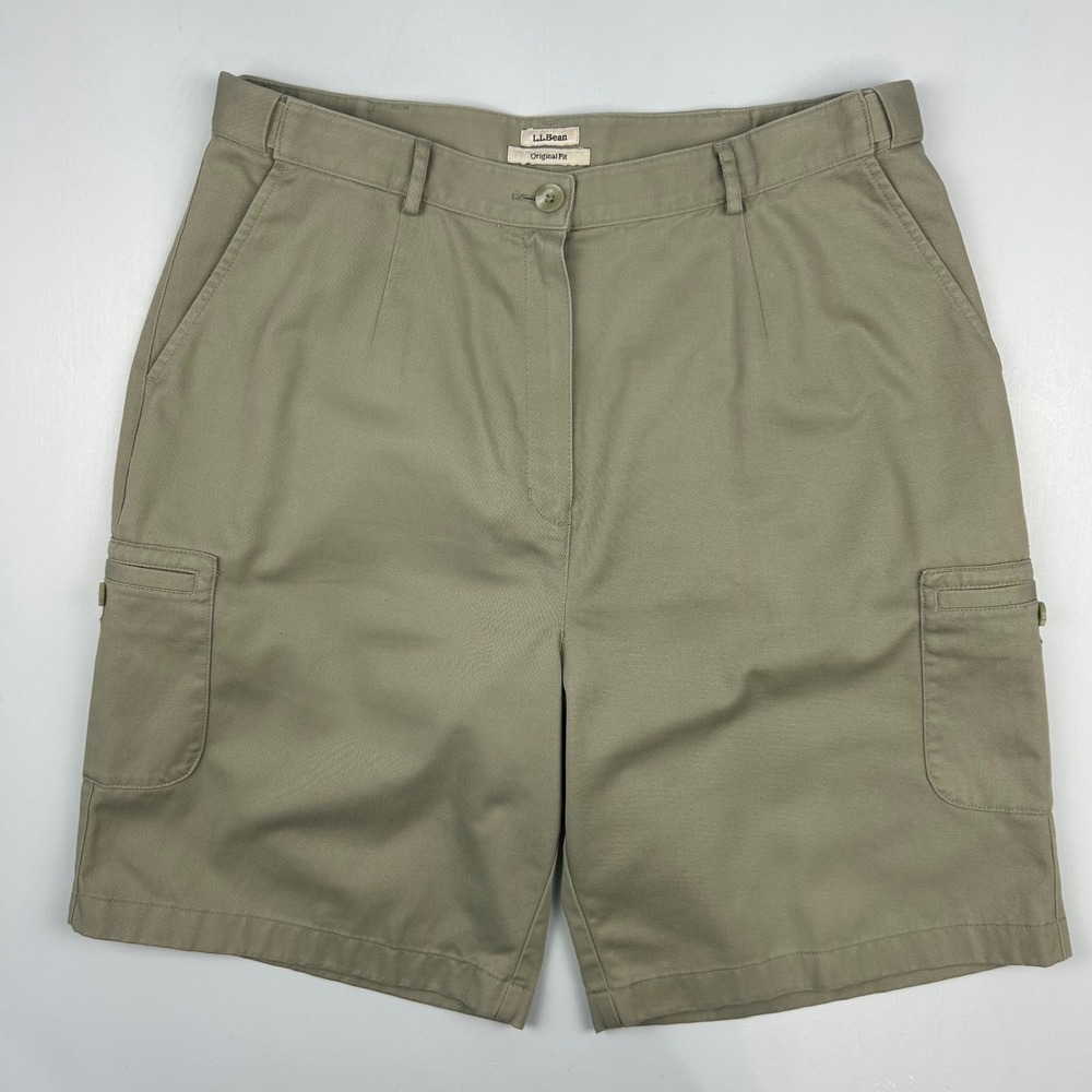 LL Bean Womens Original Fit Cargo Shorts Khaki Tan 100% Cotton Sz 16 Reg 280396